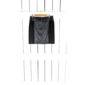 INC black leather double zipper knit short pencil skirt 10